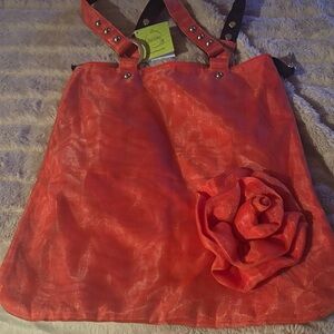 Vibrant Orange Smateria Tote with Floral Accent